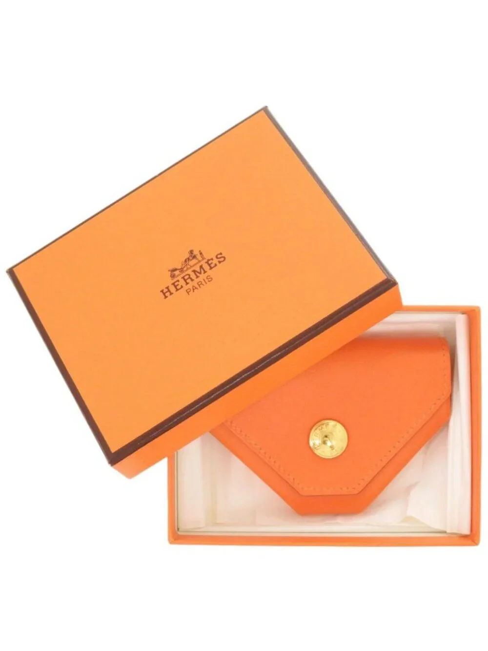 Hermes Levain Quatre Vo Garibaldi Orange Gold Coin Case